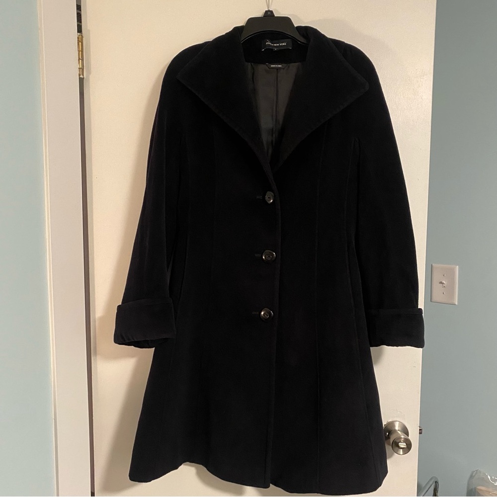 Jones New York Black Long Wool Angora Blend Coat Womens 8 Elegant Mobwife Goth